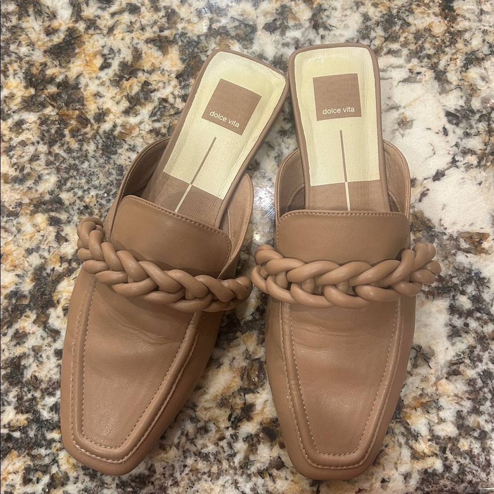Dolce Vita Giovany Black Leather Braided Mule Slides Flats Designer Shoes!
